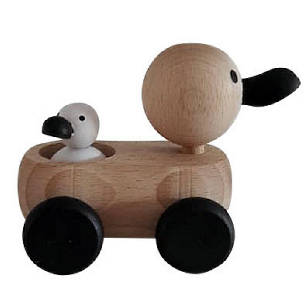 Wooden Mother And Baby Duck Monochrome Push Along Toy By Little Wooden Mother And Baby Duck Monochrome Push Along Toy