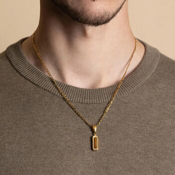 Gold Tiger Eye Pendant Necklace, Engraved Pendant Chains, 2 of 12