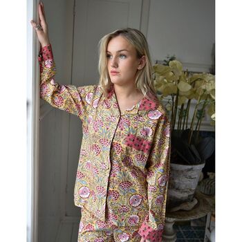 Yellow And Pink Carnation Cotton Pyjamas, 2 of 7