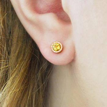 Citrine November Birthstone Stud Gold Plated Earrings, 3 of 10