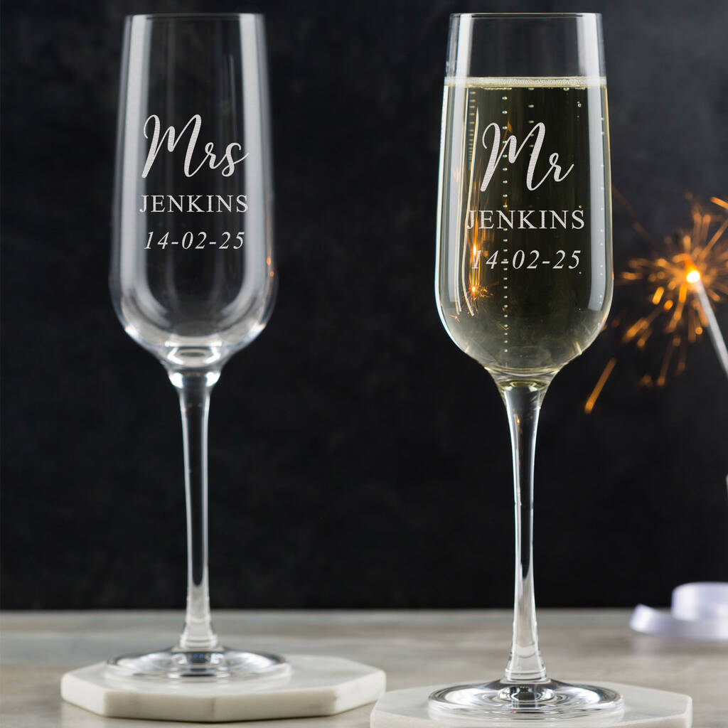 Personalised Engraved Champagne Flute Wedding Party Gift, 1 of 6