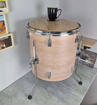 Real Drum Table Large Wood Grain, Chrome, Man Cave, Drummer, Upcycled, 2 of 11