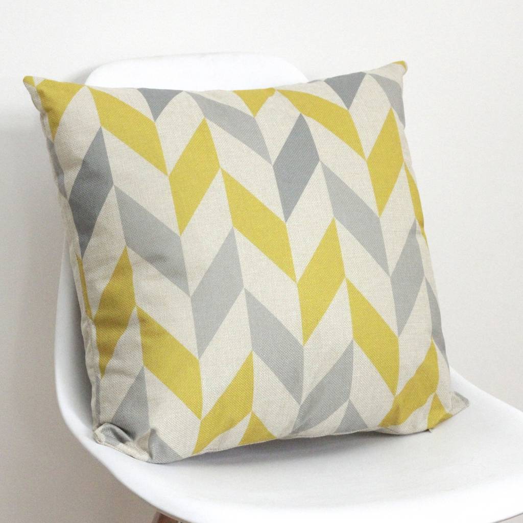 Geometric Yellow And Grey Diamond Cushion Cover By QuirkyBee