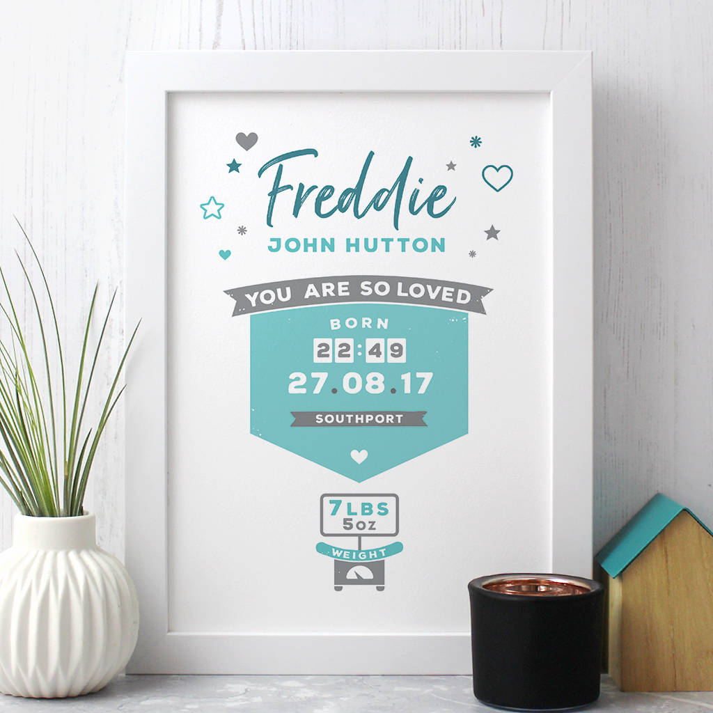 Personalised New Baby / Birth Print By Well Bred Design