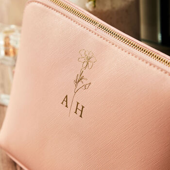 Personalised Birth Flower Large Pink Make Up Bag, 3 of 5