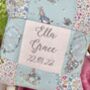 Peter Rabbit Name And Date Cushion Mint And Floral, thumbnail 4 of 9