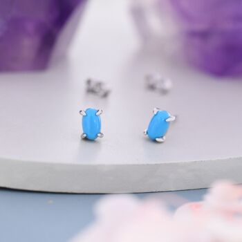 Genuine Blue Turquoise Oval Stud Earrings, 6 of 11