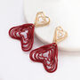 Red Acrylic Matte Bend Wire Heart Earrings, thumbnail 2 of 3