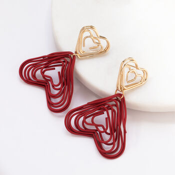 Red Acrylic Matte Bend Wire Heart Earrings, 2 of 3
