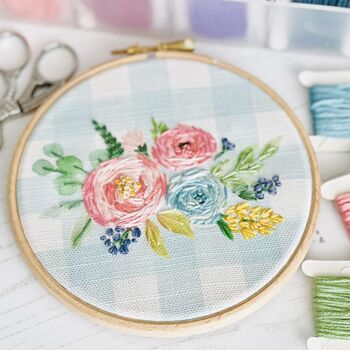 Gingham Floral Bouquet Embroidery Kit, 2 of 5