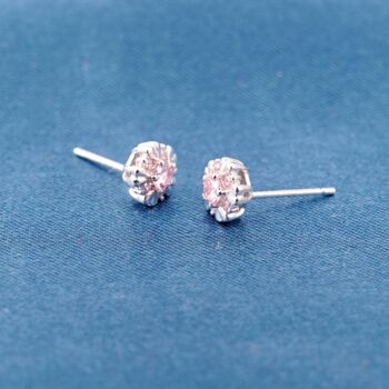 Pink Zircon Stone Heart Stud Earrings, Minimalistic Studs, 3 of 7