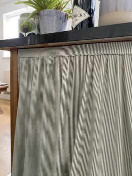 Green Stripes Hook And Loop Sink Skirt, Bespoke Under Cabinet Curtain, 5 of 7