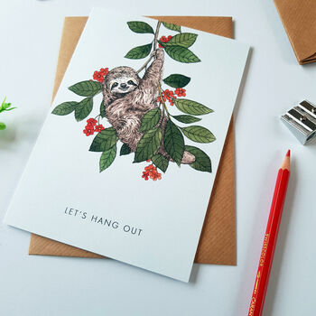 'Let's Hang Out Sloth' Greetings Card, 2 of 2