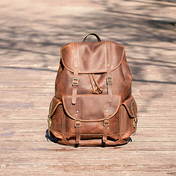 Military Style Genuine Leather Backpack Vintage Look, 2 of 7