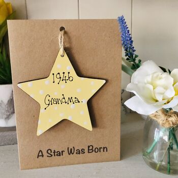 Personalised Year Of Birth Star Wooden Keepsake Card, 7 of 11