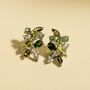 Large Green Gemstone Cluster Earrings In Sterling Silver, thumbnail 3 of 12