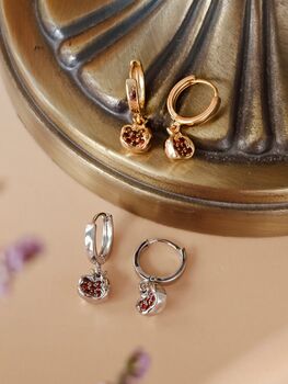 Red Pomegranate Huggie Hoop Earrings, 3 of 12