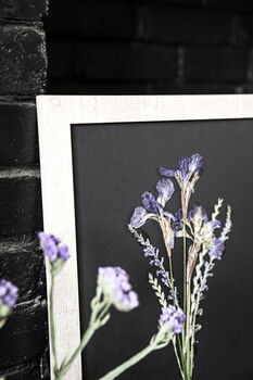 A3 Pressed Flower Art – Twilight Iris Botanical Frame In Sand, 3 of 7