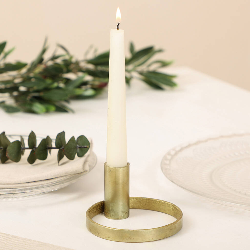 Set Of Two Gold Ring Taper Candle Holders By Dibor