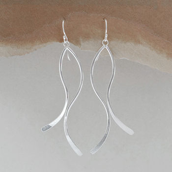 Sterling Silver Dangly Curved Ribbon Earrings, 3 of 4