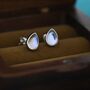 Simple Sterling Silver Droplet Moonstone Stud Earrings, thumbnail 1 of 12