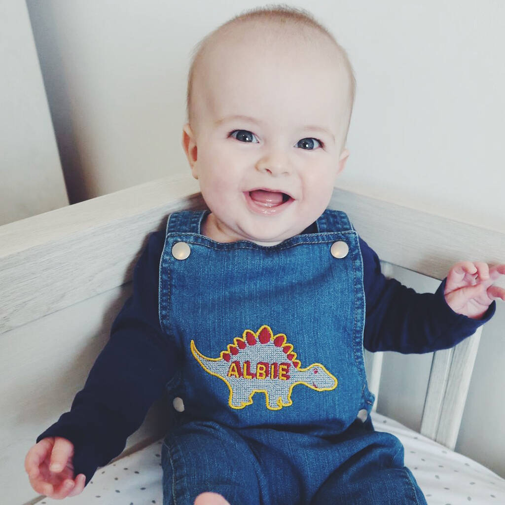 Personalised Dinosaur Embroidered Baby Dungarees, 1 of 6