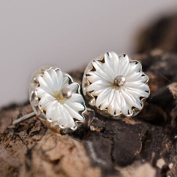 Mother Of Pearl And Sterling Silver Flower Earrings, 2 of 6