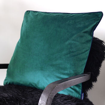 Teal Velvet Cushion With Navy Piping, 2 of 2