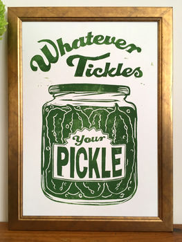 Whatever Tickles Your Pickle Original Linocut Print, 3 of 3
