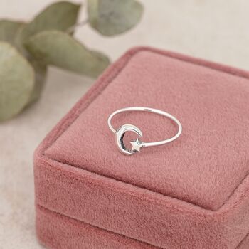 Sterling Silver Adjustable Moon And Star Open Ring, 6 of 8