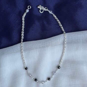 Sterling Silver Black Beaded Indian Payal Anklet, 3 of 8