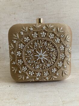 Gold Raw Silk Mandala Design Square Clutch Bag, 7 of 9