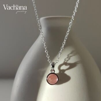 Cherry Quartz Circle Sterling Silver 925 Pendant Necklace, 4 of 8