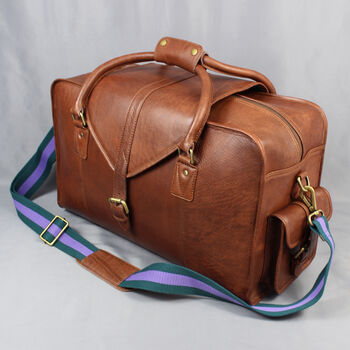 'Oxley' Men's Leather Weekend Holdall Bag In Cognac, 7 of 11