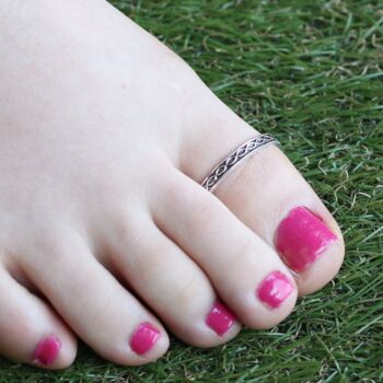 925 Silver Band Boho Slim Black Thumb Toe Ring, 2 of 6