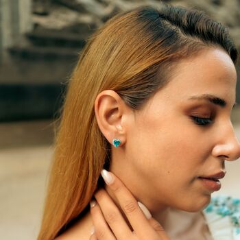 Heart Of Ocean Blue Sterling Silver Stud Earrings, 4 of 4