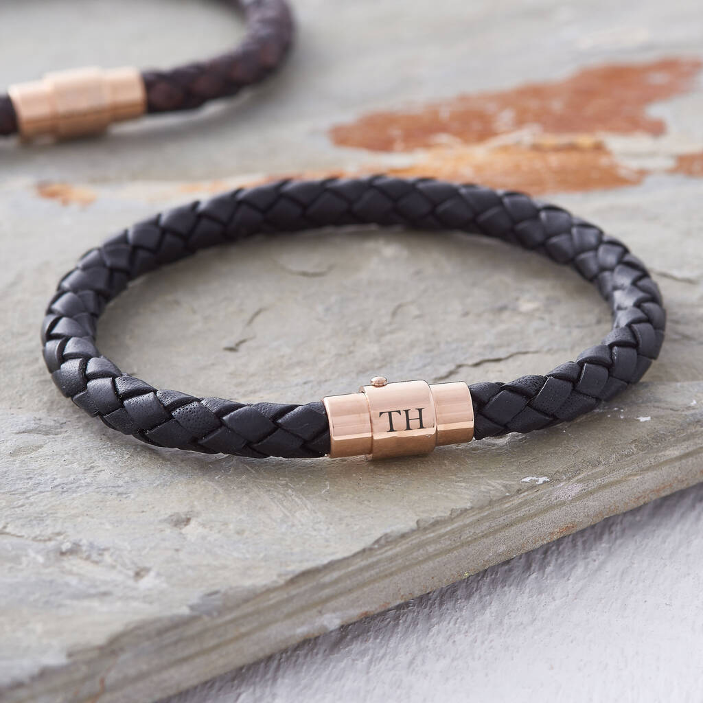 Personalised Rose Gold Plated Clasp Leather Bracelet, 1 of 6