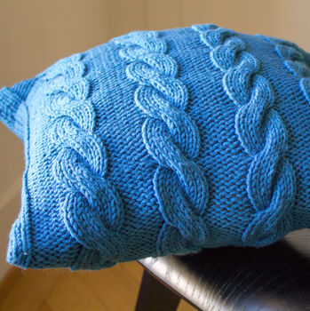 Hand Knit Chunky Cable Stitch Cushion In Teal, 4 of 5