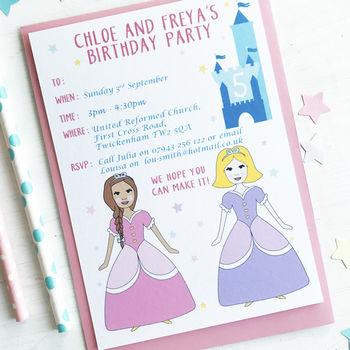 Twin Or Joint Princess Birthday Party Invitations, 2 of 4