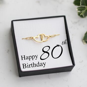 80th Birthday Bracelet For Her, Two Hearts Bracelet, Sterling Silver Personalised Gift, 6 of 8