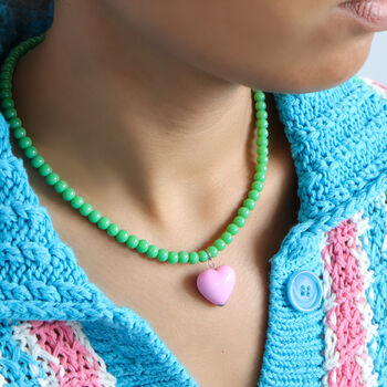 Bead Necklace With Pink Heart, 3 of 3