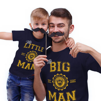Varsity Big Man Dad And Baby Or Child T Shirt Set, 4 of 5