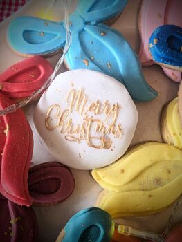 Hand Iced Personalised Multi Coloured Christmas Bows Biscuit Gift Box, 3 of 8