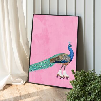 Custom Personalised Peacock Rollerksating Art Print, 3 of 6