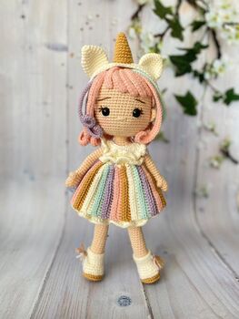 Handmade Crochet Unicorn Doll, Knit Doll, 9 of 12