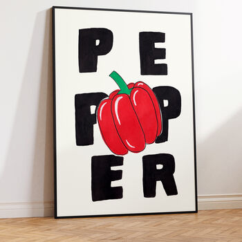 Red Bell Pepper Art Print – Hand Drawn Texture Bold Typography Food Print, 4 of 7