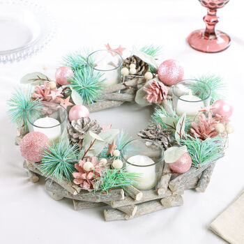 Pink Glitter Christmas Candle Holder Centrepiece, 3 of 4