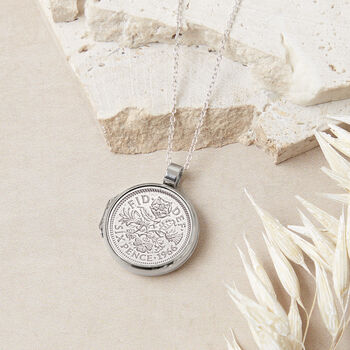 60th Birthday 1965 Or 1966 Sixpence Locket Necklace, 2 of 8