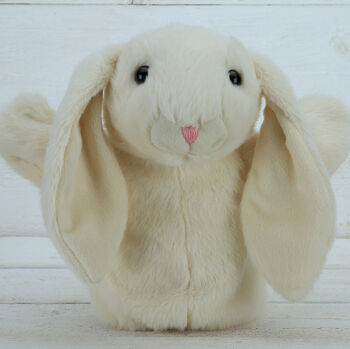 Bunny Cream Hand Puppet With Engraved Keepsake Keyring, 4 of 6