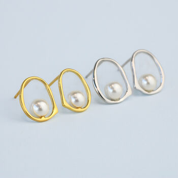 Sterling Silver Pearl Circle Drop Stud Earrings, 4 of 6